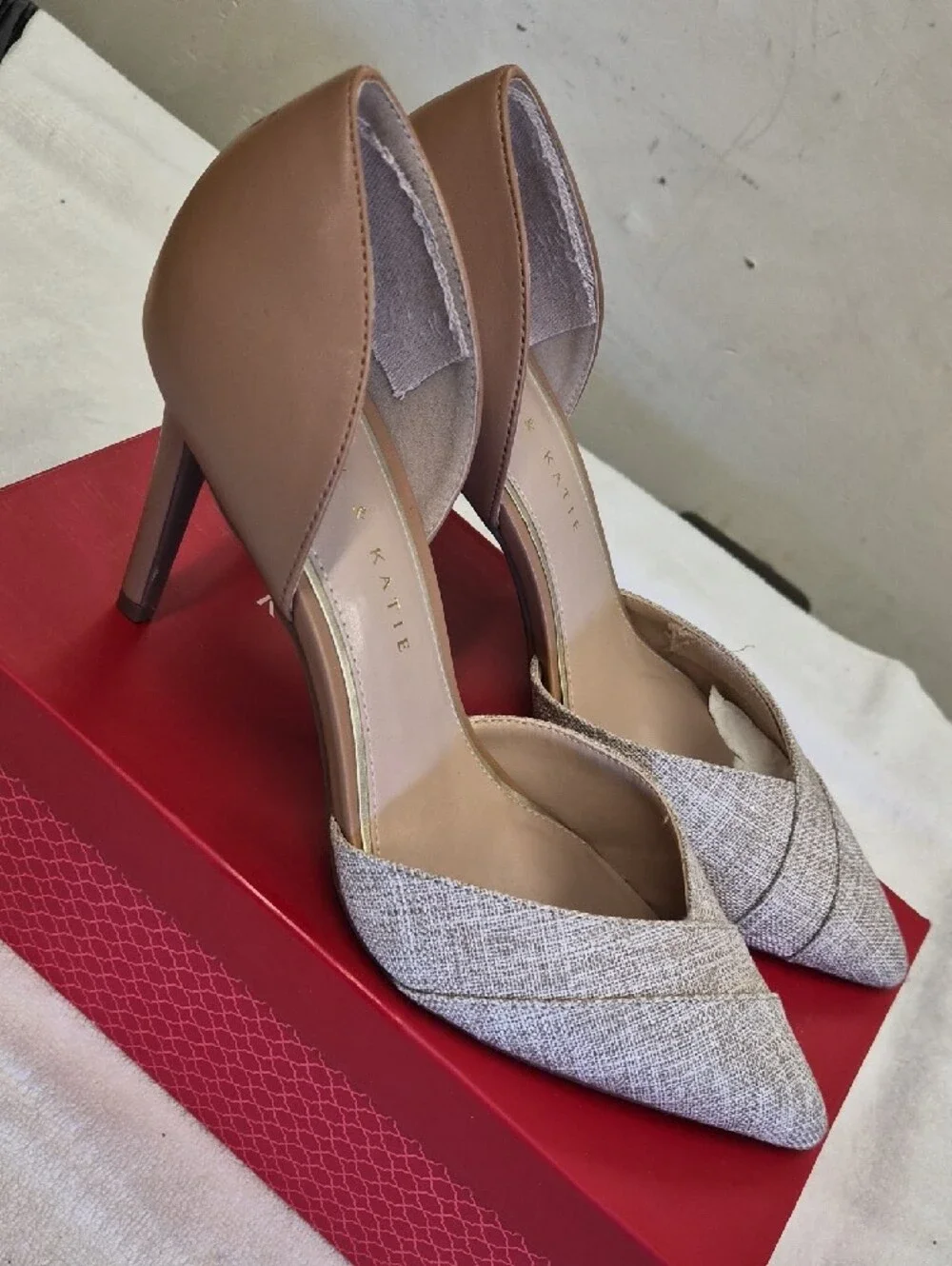 Kelly & Katie Two-Tone Pointed D'Orsay Pumps - Beige & Tan Size 8.5